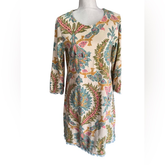Spartina 449 Coastal Print Dress Medium Peruvian Cotton Boho Beach Resort Dress - Picture 2 of 11